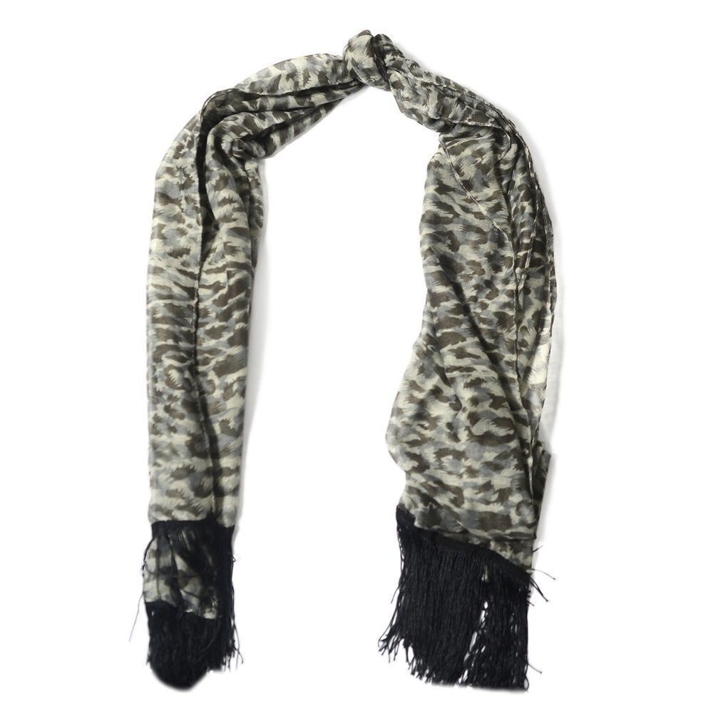 Scarf Gray Ruana 100% Polyester Fringed - Picture 3 of 4